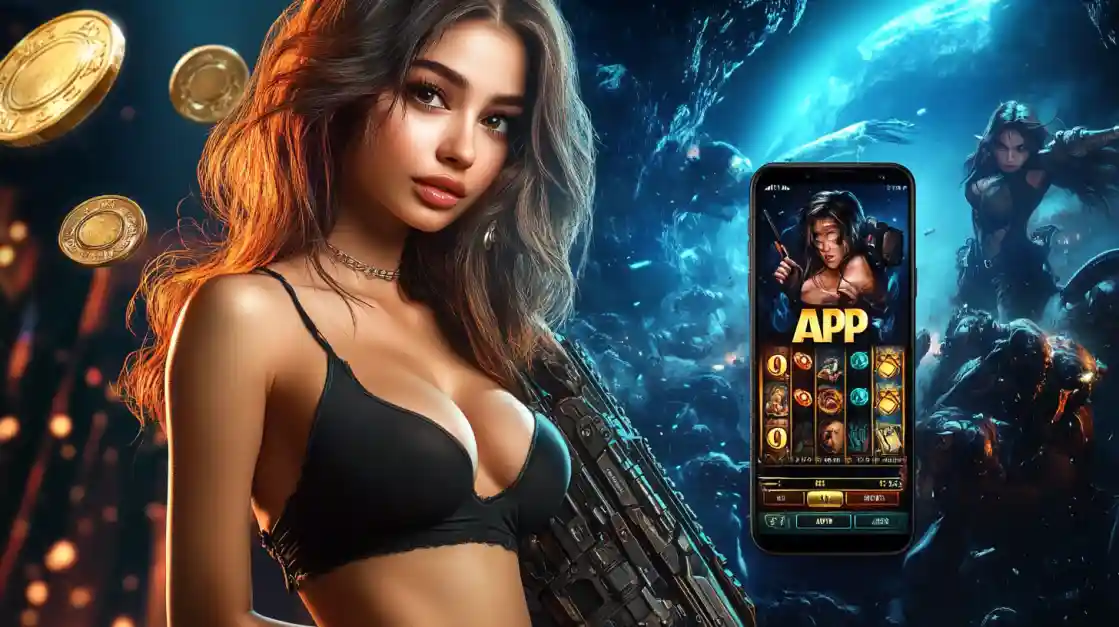 একজন সাহসী নারী ck77 মোবাইল গেমিং অ্যাপ ব্যবহার করছেন, যা অ্যাকশনভিত্তিক গেমের অনুভূতি প্রকাশ করে।